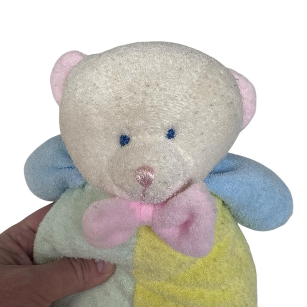 Vintage Soft Dreams Terry Cloth Bear Plush Rattle Toy Bunny Slippers 9” Pastel - Picture 2 of 13